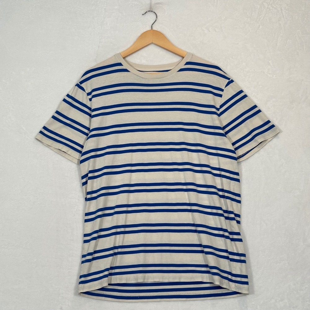J.Crew White and Blue Striped‎ T-Shirt XL